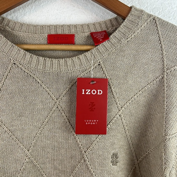 NWT Izod Mens diamond pattern tan sweater XL - Picture 2 of 7